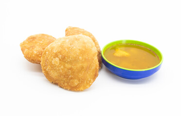 traditional fried food puri or poori isolated on white baackground,