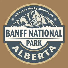 Emblem with the name of Banff National Park, Alberta, Canada - obrazy, fototapety, plakaty