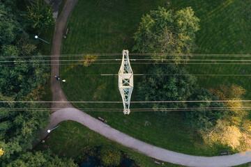 energy pole in the park - drone view