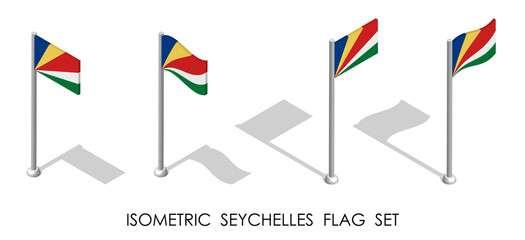 Obraz premium isometric flag of SEYCHELLES in static position and in motion on flagpole. 3d vector
