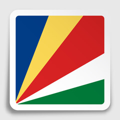 Seychelles flag icon on paper square sticker with shadow. Button for mobile application or web. Vector