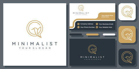 Initial Letter Q Bird Hummingbird Colibri Fly Wing Minimalist Vector Logo Design with Business Card © sore.studios