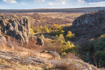 View from above to the Aktov rocky canyon