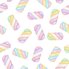 Cute pastel marshmallow candy seamless pattern. Watercolor style vector design