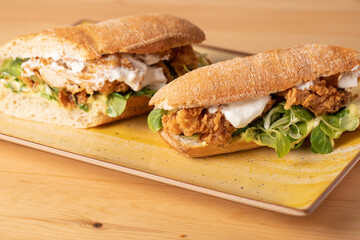 details of fresh made fried chicken sandwich - Powered by Adobe