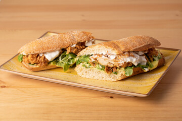 details of fresh made fried chicken sandwich