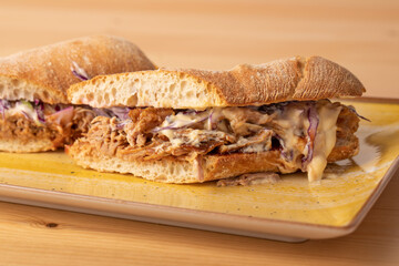 tasty melted cheese on pulled pork sandwich
