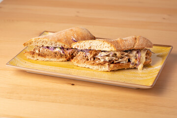 tasty melted cheese on pulled pork sandwich