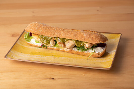 Tasty Fresh Grilled Turkey Breast Sandwich With Green Pesto