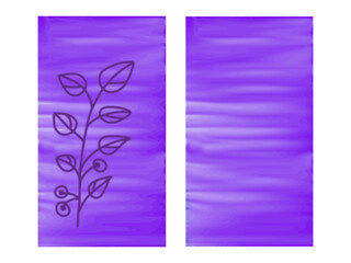 Purple background, plant branch with leaves, freehand stroke, on the background, for design and print