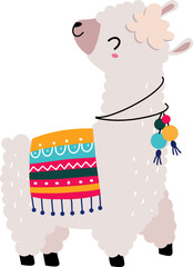 Cute Llama or Wooly Alpaca Character as Domesticated South Animal with Colorful Blanket © topvectors