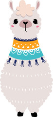 Cute Llama or Wooly Alpaca Character as Domesticated South Animal Standing © topvectors