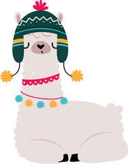Cute Llama or Wooly Alpaca Character as Domesticated South Animal in Hat © topvectors