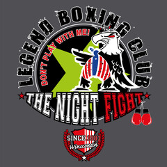 Eagle boxing mascot in a coat of arms with a star in the center of it. Angry boxer eagle mascot for a boxing club. Fighting mascot illustration concept.