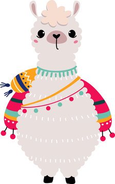 Cute Llama or Wooly Alpaca Character as Domesticated South Animal Standing