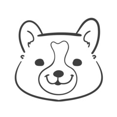 Hand drawn lines. The face of an adorable Welsh corgi puppy.