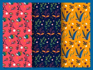 Set of floral patterns in hand drawn style