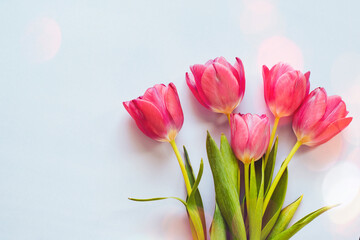 A bouquet of beautiful fresh tulips. The concept of a gift, an invitation, a place for a text.