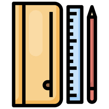 notebook, ruler, pencil, flat design clip art preview