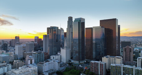 Fototapeta na wymiar Los Angeles downtown panoramic city with skyscrapers. California theme with LA background. Los Angels city center.