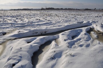 Fields under the snow in Brittany