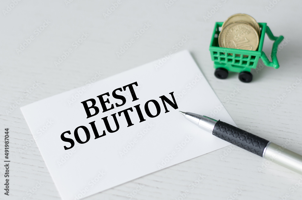 Poster best solution text on a card. business concept for alternatives or the approach that best suits the 