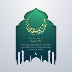 islamic background. ramadan kareem flyer template. greeting card social media template with blue green islamic background paper cut style