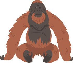 Orangutan Monkey with Brown Hair as Arboreal Great Ape with Long Arms Illustration © topvectors
