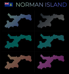 Fototapeta na wymiar Norman Island dotted map set. Map of Norman Island in dotted style. Borders of the island filled with beautiful smooth gradient circles. Authentic vector illustration.