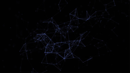 Blue abstract background with floating dots and lines. Mockup.