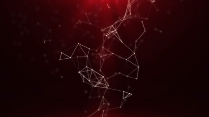 Red abstract background with floating dots and lines. Mockup.