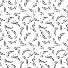 Black and white fashion seamless pattern. Glamour high heel shoes on white background. Design for fashion textile, greeting cards, invitations, decorations.