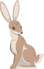 Sitting Hare or Jackrabbit as Swift Animal with Long Ears and Grayish Brown Coat © topvectors