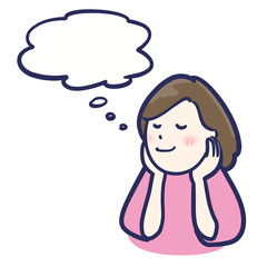 にんまり思い出し微笑む女性のイラスト