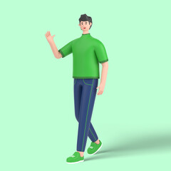 3d male character walking go waving hand say hello