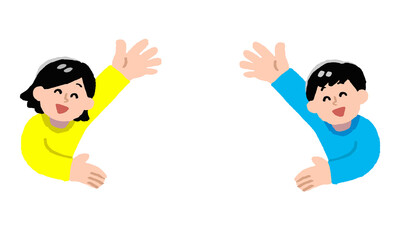 何かを称える男性女性2人