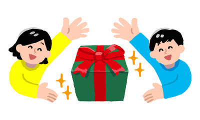 プレゼントと男性女性2人