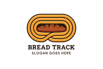 bread track logo design template. combination of track of race toys and bread using multicolored brown.