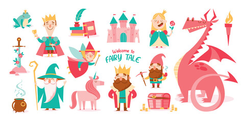 Set of cartoon fairytale isolated characters.