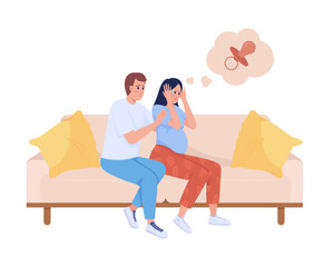 Pregnancy fear semi flat color vector characters. Sitting figures. Full body people on white. Reassuring partner simple cartoon style illustration for web graphic design and animation