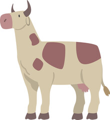 Cow Hoofed Mammal with Horns as Farm Animal and Domestic Livestock Breeding