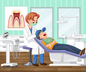 Dentist man examining patient teeth in clinic