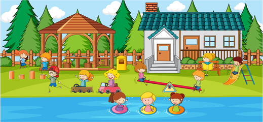 Obraz na płótnie Canvas Outdoor scene with doodle house cartoon