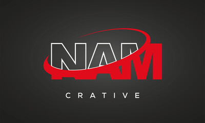 NAM creative letters logo with 360 symbol vector art template design