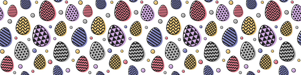Decorative Easter eggs. Concept of a seamless pattern. Banner. Vector