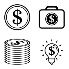 Dollar Flat Icon Set Isolated On White Background