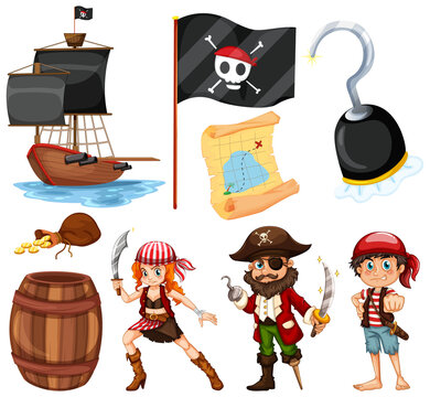 Set of different pirates cartoon characters