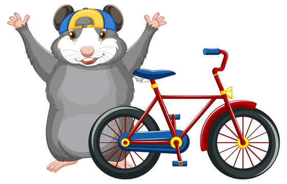 Guinea pig standing with bicycle cartoon