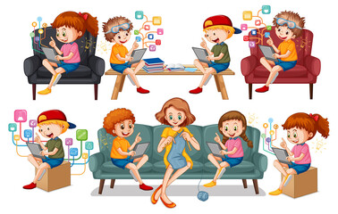 Set of children doing different activities