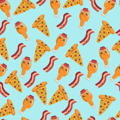 cute junk food cartoon seamless pattern